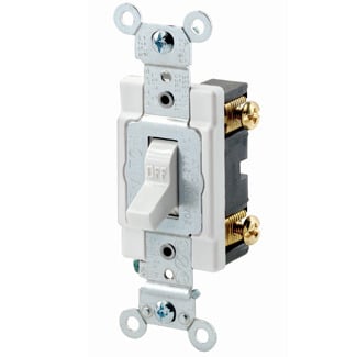 20-Amp, 120/277-Volt, Toggle Single-Pole AC Quiet Switch, Heavy Duty Spec Grade, Grounding, White