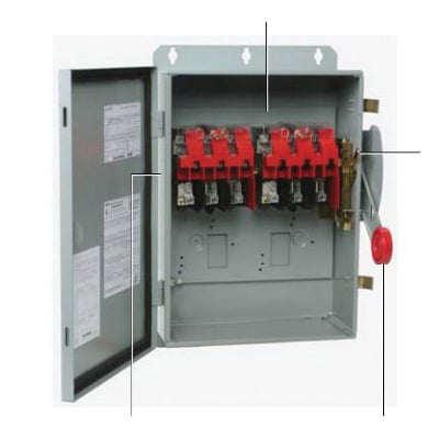 Eaton safety switch base,100A,Three-pole, six-pole,600V,Switching base,Double-throw,100A, Three-pole, 600V non-fusible safety switches, six-pole, 30-100A two, three, and six-pole double throw safety switches