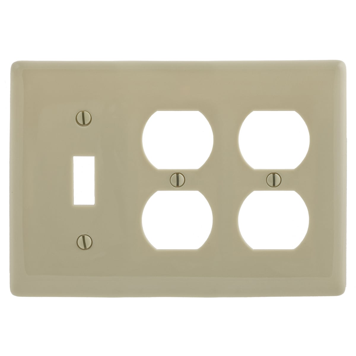 Wallplates and Box Covers, Wallplate, Nylon, 3-Gang, 1) Toggle 2) Duplex, Ivory