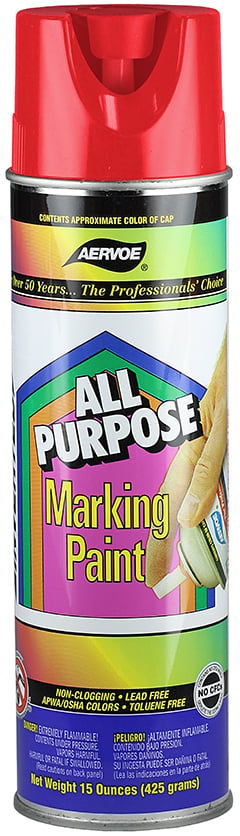 All Purpose Marking Paint, Fluorescent Red, 20 oz. Aerosol, 15 oz. net weight