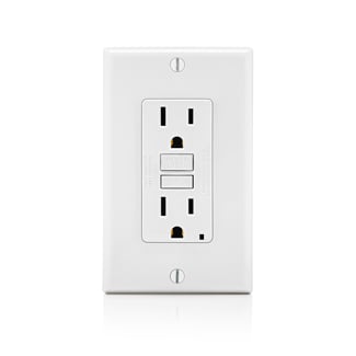 15 Amp, 125 Volt Receptacle/Outlet, 20 Amp Feed-Through, Self-test SmartLock Pro Slim GFCI, monochromatic, back and side wired, nylon wallplate/faceplate and self grounding clip included, NAFTA Compliant - White