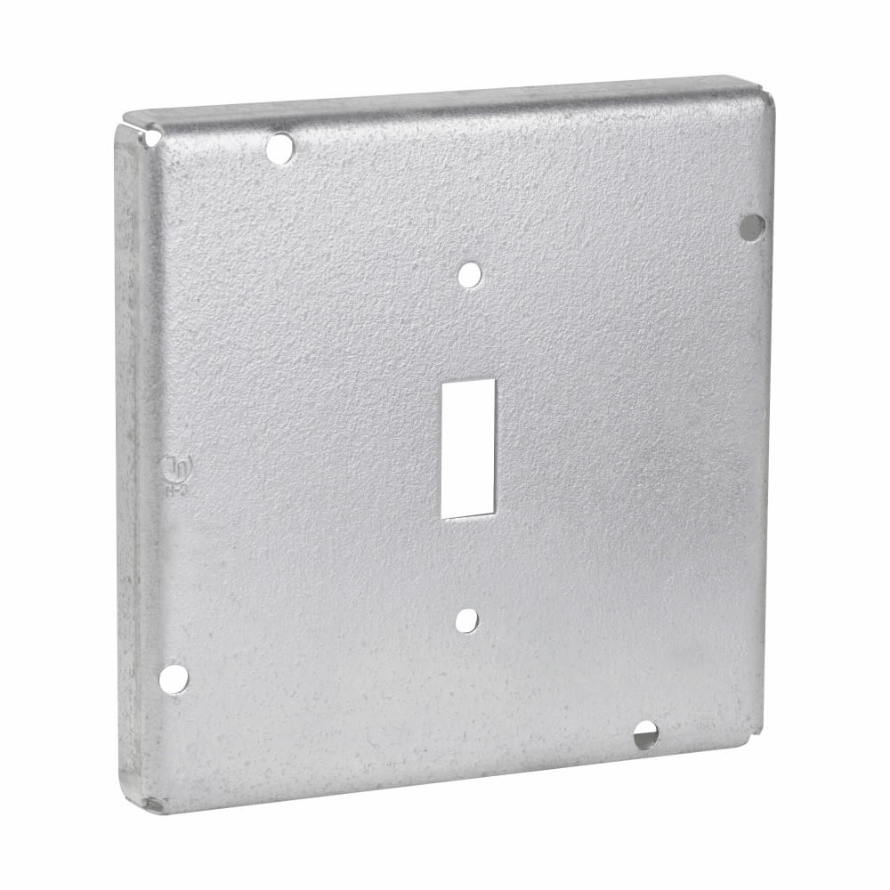 Eaton Crouse-Hinds series Square Surface Cover, 4-11/16", Raised surface, Steel, For one toggle switch, 9.0 cubic inch capacity