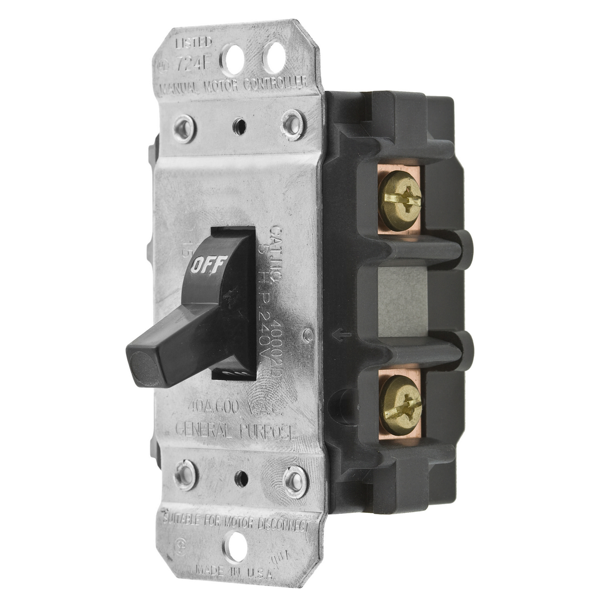 Switches and Lighting Control, Motor Disconnect, 2-Pole, 30A 600V, Back and Side Wired