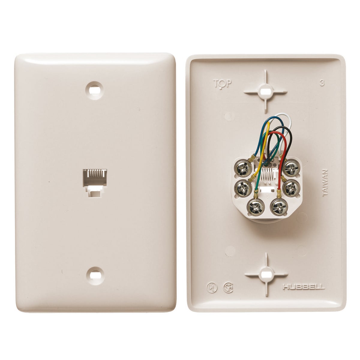 Plate with Jack, 1-Gang, 6-Position 6- Conductor, Screw Terminals, Light Almond