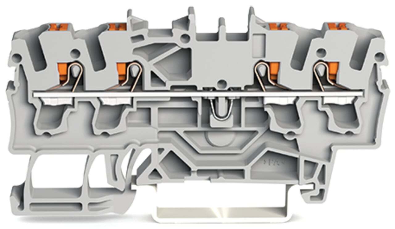 4-conductor through terminal block; with push-button; 2.5 mm; with test port; suitable for Ex e II applications; side and center marking; for DIN-rail 35 x 15 and 35 x 7.5; Push-in CAGE CLAMP; 2,50 mm; red