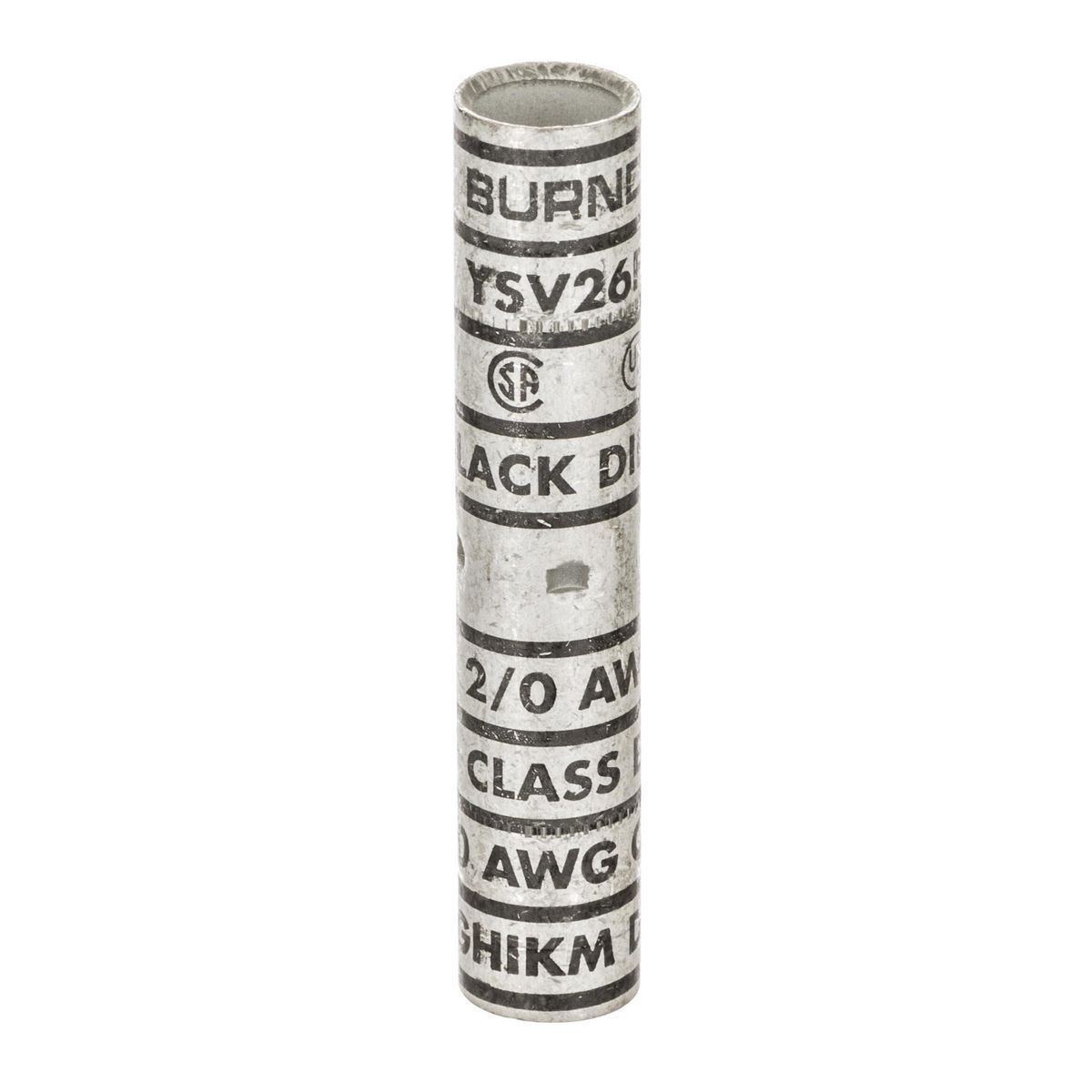2/0 Flex G,H,I,K,M,DLO, 2/0 AWG AWG  CU, Long Barrel, Internal Chamfer, Tin Plated, UL/CSA, 90?C, Up to 35kV, Black Color Code, 13 Die Index.