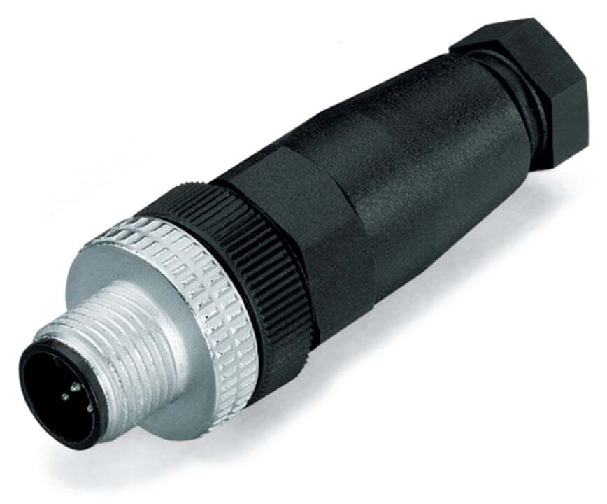 Fitted pluggable connector; 4-pole; M12 plug, straight, A-coded; Screw