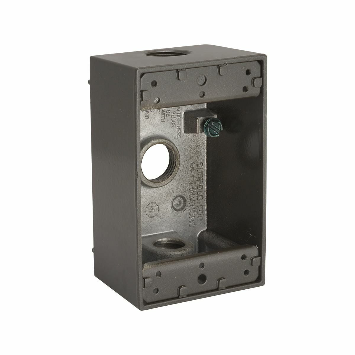 1-Gang Weatherproof Box, Three 1/2 in. Threaded Outlets, Bronze