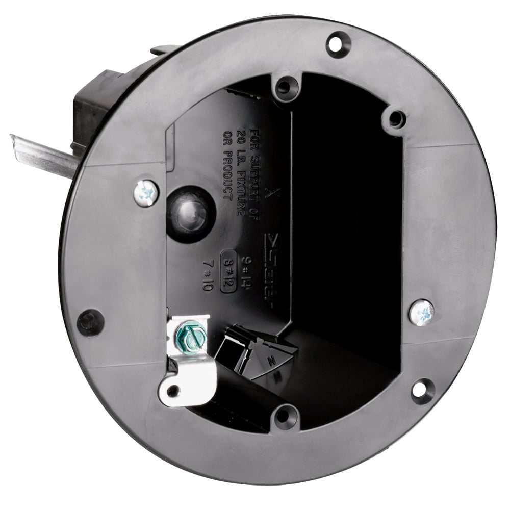 3 3/4 Round Old Work Ceiling box with Swing brackets for mounting that adjust from 1 1/4 down to 1/8. Four Auto/Clamps and Grounding Lug. Includes device mounting holes. 50 pack.