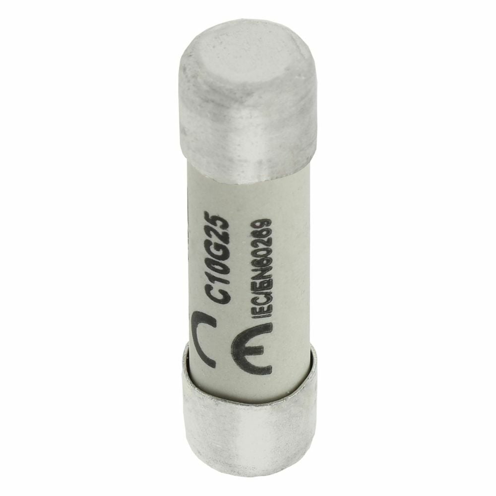 Eaton Bussmann series low voltage 10 x 38 mm cylindrical/ferrule fuse, rated at 500 Volts AC, 25 Amps, 120 kA Breaking capacity, class gG/gL, without indicator, compatible with a CHM Modular fuse holder