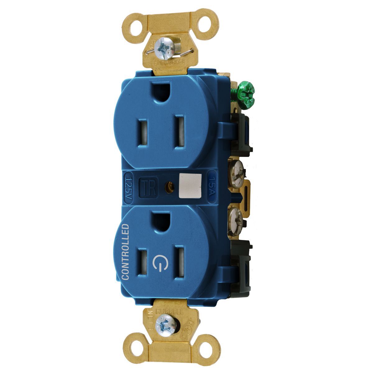 Straight Blade Devices,Extra Heavy Duty Standard Duplex Receptacles for Controlled Applications , Split Circuit,15A, 125V, 2 Pole, 3 Wire Grounding,Blue