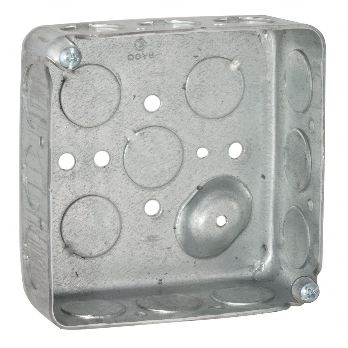 4 In. Square Boxes, 1-1/2 In. Deep - Drawn with Conduit KO's,RaisedGround 1/2 KO