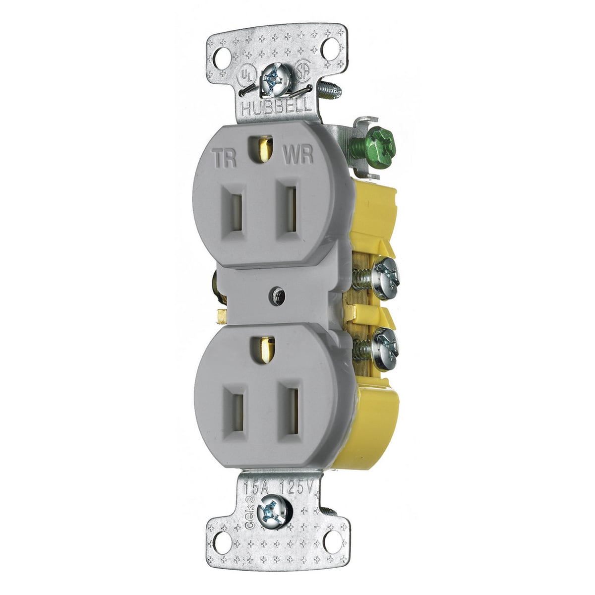 TradeSelect, Straight Blade Devices, Duplex Receptacle, Residential Grade, 15A 125V, 2-Pole 3-Wire Grounding, 5-15R, Weather Resistant/Tamper Resistant, Gray