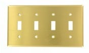 4-Gang Toggle Device Switch Wallplate, Standard Size, Device Mount, Brass