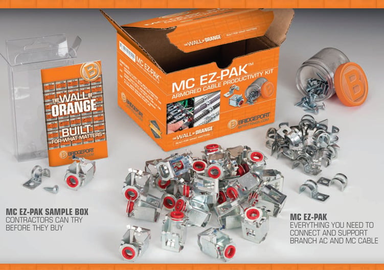 Each unit contains (25) E-Z Lock AMC-50QI Cable Connectors, (25) US-4461 Universal Straps, and (30) 3/4" Wafer Head Screws.