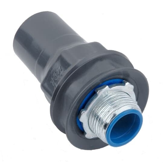 PVC Coated Liquitight Conduit Connector, Straight, Pipe Size 1 Inch/27 Metric, Minimum .040 Inch (40 mil) PVC Coating on Exterior, Steel Fitting, Dark Gray