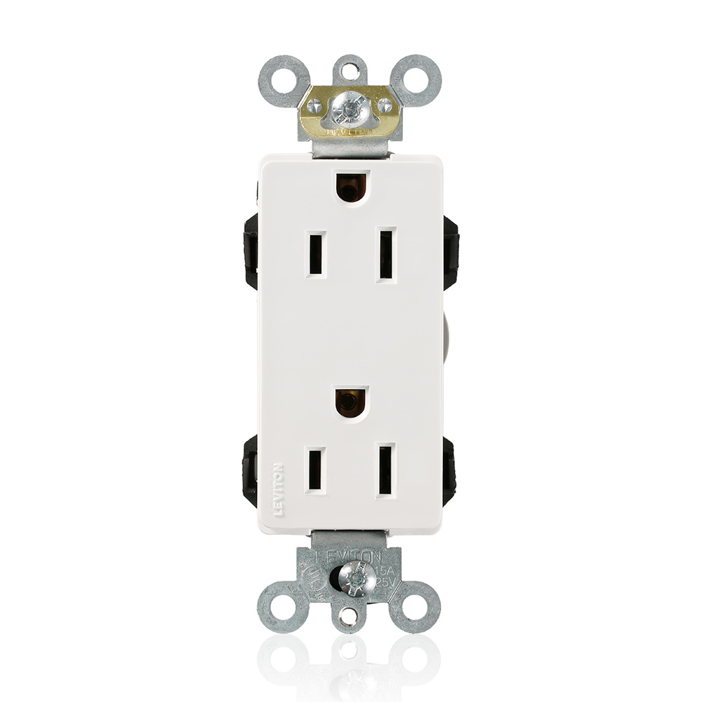15-Amp, 125-Volt, Decora Plus Duplex Receptacle, Commercial Grade, Straight Blade, Self Grounding, White