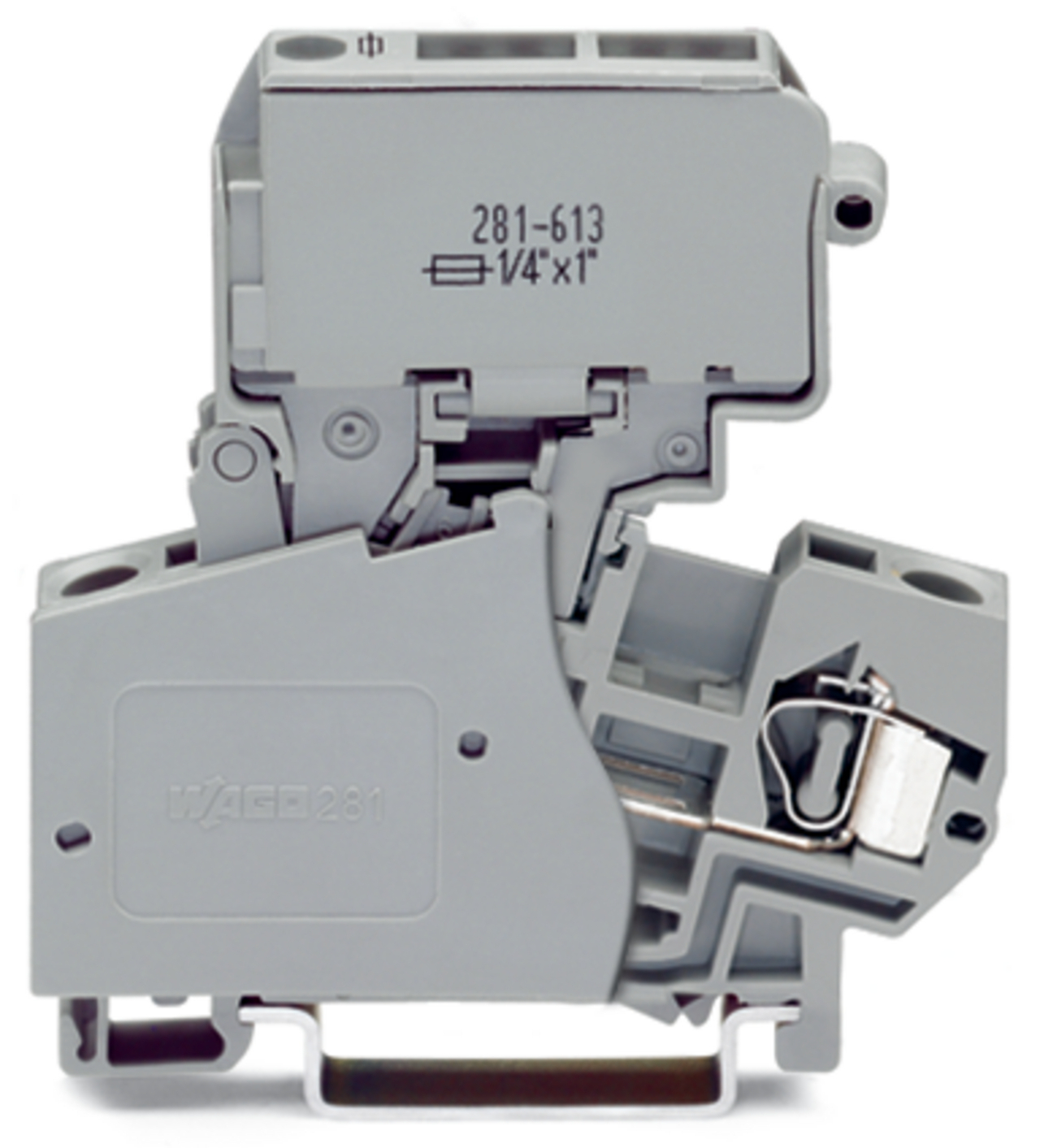 2-conductor fuse terminal block; with pivoting fuse holder; for glass cartridge fuse " x 1"; without blown fuse indication; for DIN-rail 35 x 15 and 35 x 7.5; 4 mm; CAGE CLAMP; 4,00 mm; gray