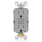 Self-Test Slim Tamper Resistant GFCI Receptacle. Nema 5-15R 15A-125V At Receptacle, 20A-125V Feed-through. Lighted - Gray With Gray Test And Reset Button.