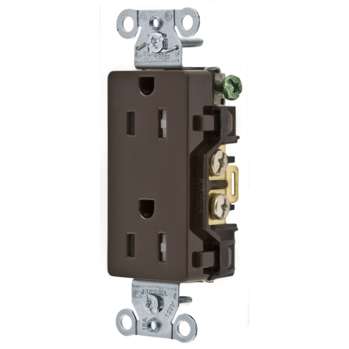 Straight Blade Tamper-Resistant Duplex Receptacle, Decorator/Commercial/Industrial Grade, 2-Pole 3-WireGrounding, 15A 125V, 5-15R