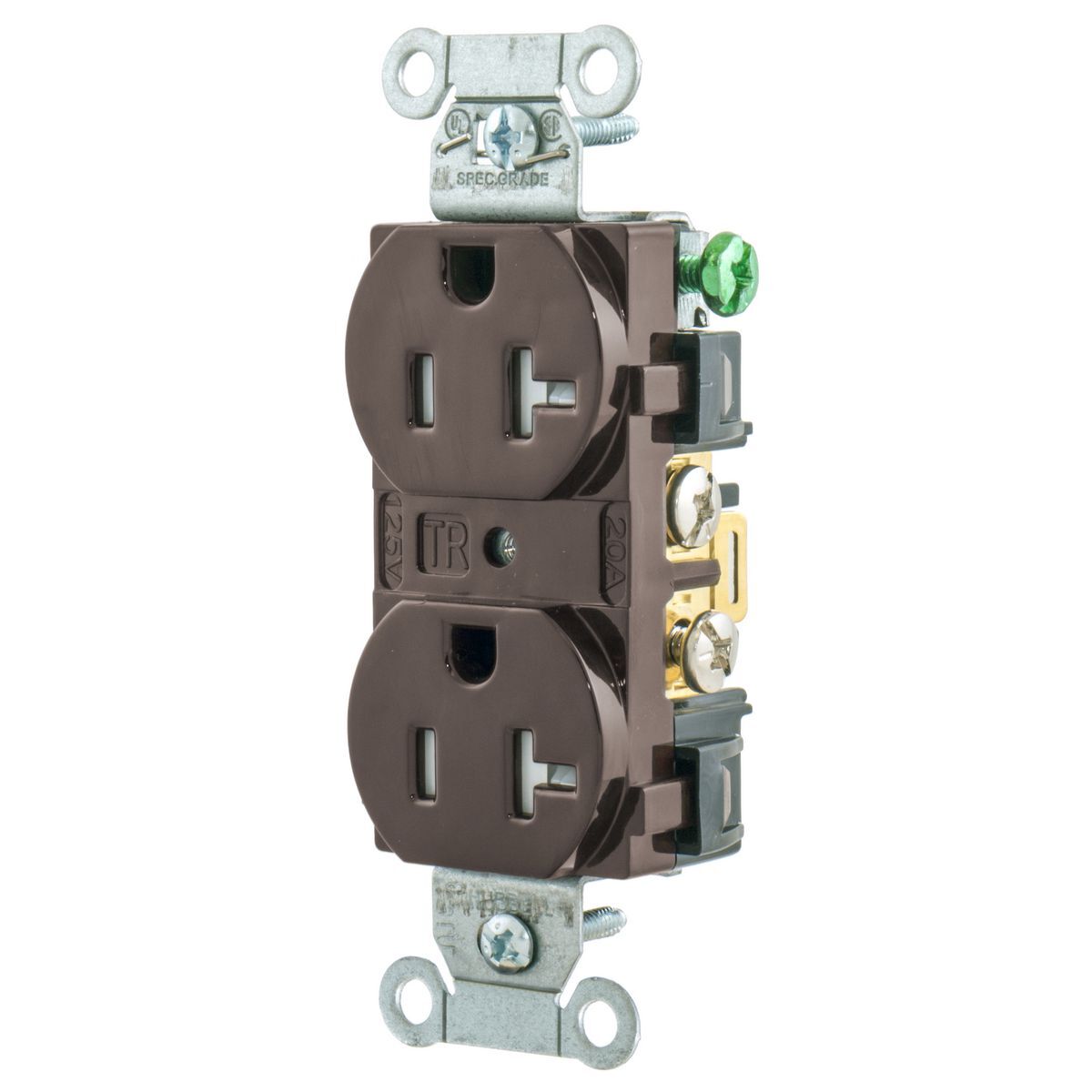 Straight Blade Devices, Tamper Resistant Receptacles, Duplex, Commercial/Industrial Grade, 2-Pole 3-Wire Grounding, 20A 125V, 5-20R, Brown