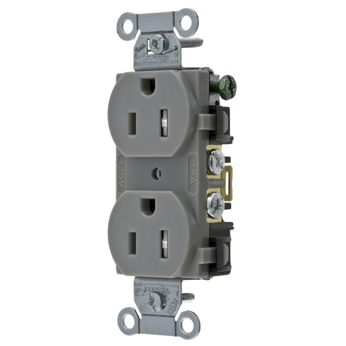 Straight Blade Devices, Receptacles, Duplex, Tamper-Resistant Duplex, Commercial/Industrial Grade, 2-Pole 3- Wire Grounding, 15A 125V, 5-15R, Gray, Single Pack.
