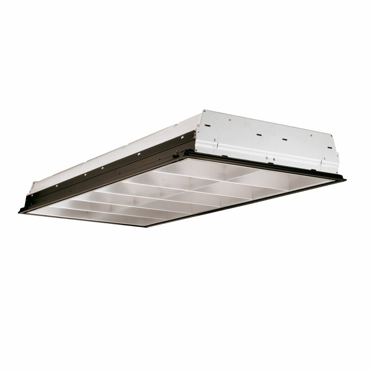 2 Lamp, 2'x4' Static Parabolic, 12 Cell, Semi Specular/Low Iridescent Haze 3" Louver, CEE Listed Electronic Ballast, T8