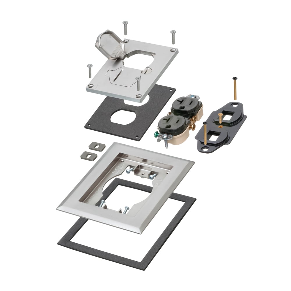 Nickel plated zinc cover kit for new concrete. Single gang Frame Kit with flip lids.