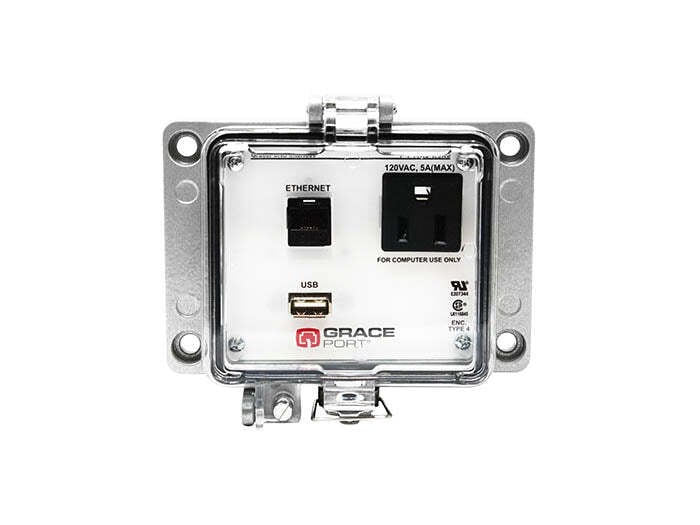 PANEL INTERFACE CONNECTOR WITH USB TYPE A/F TO USB TYPE A/M, CAT 5E RJ45, PMH, UL TYPE 4, SIMPLEX OUTLET