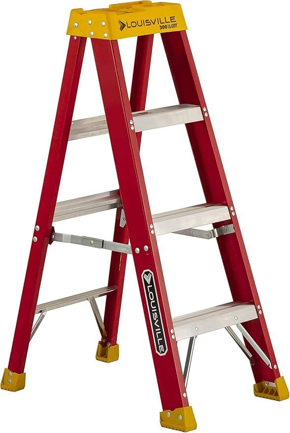 4-Foot Fiberglass Non-Conductive Weather Resistant Step Ladder, 300-Pound Load Capacity, Type IA