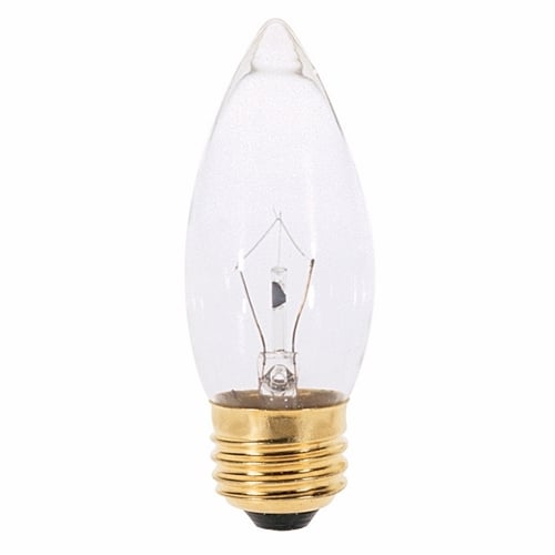 Incandescent Decorative Lamp, Designation: 25B11, 120 V, 25 WTT, B11 Shape, E26 Medium Base, Clear, CC-2V Filament, 1500 HR, Lumens: 210 LM Initial, 3-7/8 IN Length, 1-3/8 IN Diameter