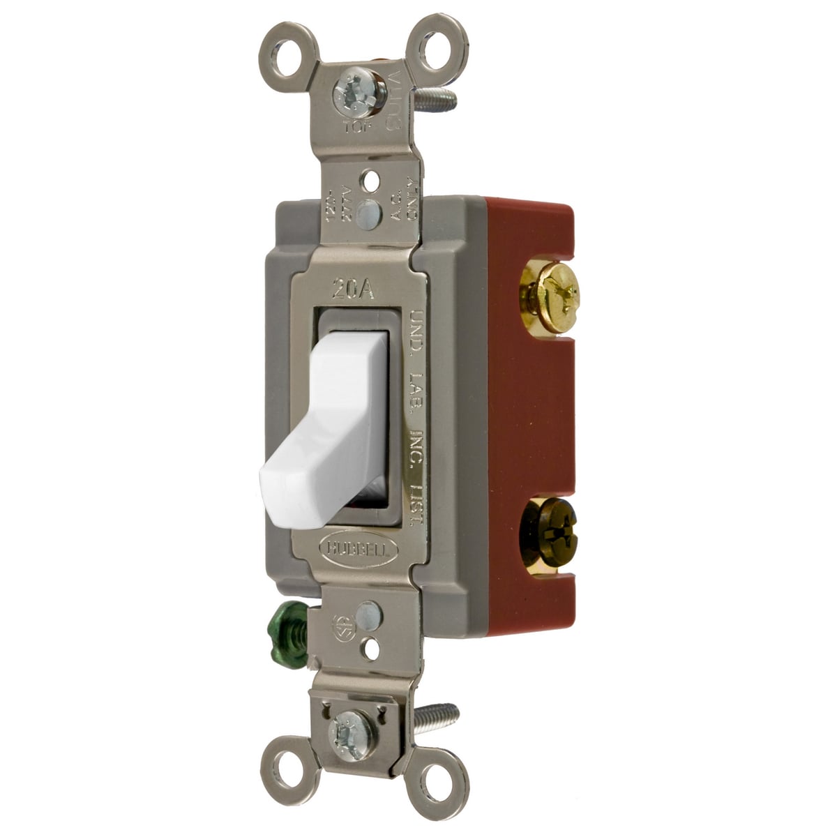 HBL1223WU 3-Way 2-Position Extra Heavy Duty Industrial Grade Standard Toggle Switch, 120/277 V, 20 A, 5540 W Power Rating, 2-Position Contact