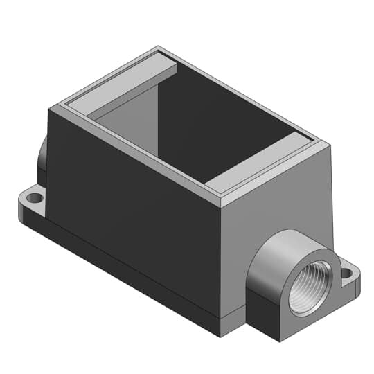 1 Inch Deep 1 Gang Cast Device Box, Gray Iron Zinc Plated, Thru-Feed, Suitable for Wet Locations When Used with Gasketed Covers