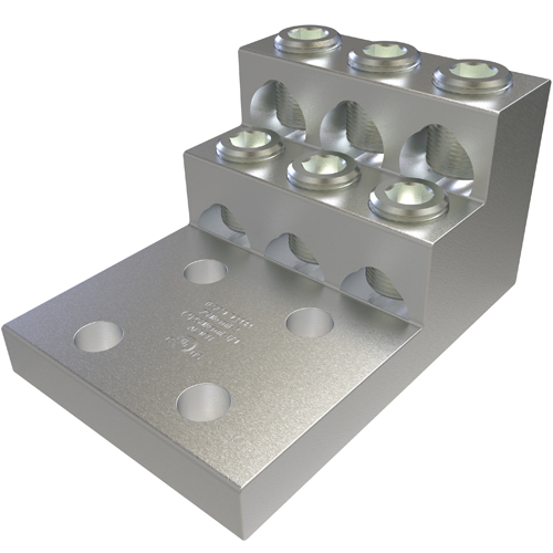 Aluminum Panelboard Lug, Multi Wire, Dual Rated, Conductor Range 750-2, 6 Ports, 4 Holes, 1/2in Bolt Size, 1-3/4in Hole Spacing, Tin Plated, UL, CSA
