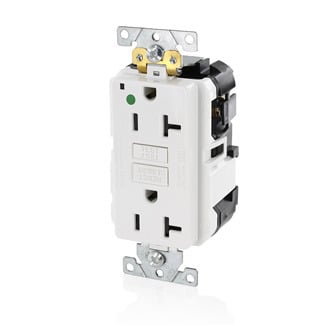 20 Amp, 125 Volt, SmartlockPro Slim Lev-Lok  Self-Test GFCI Receptacle, Extra-Heavy Duty Hospital Grade, 20A Feed-Through,NEMA 5-20R, 2P, 3W, Modular Terminals  WHITE