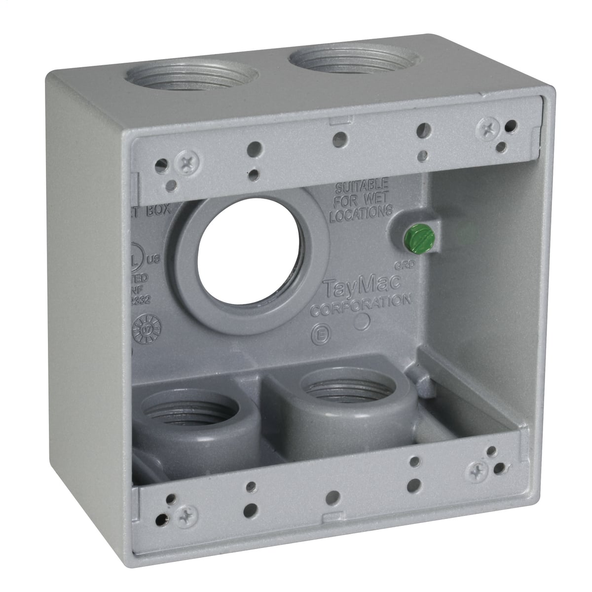 2-Gang Five 1 in. Hole Weatherproof Box - Silver