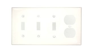 4-Gang 3-Toggle 1-Duplex Device Combination Wallplate, Thermoplastic Nylon, Device Mount, White
