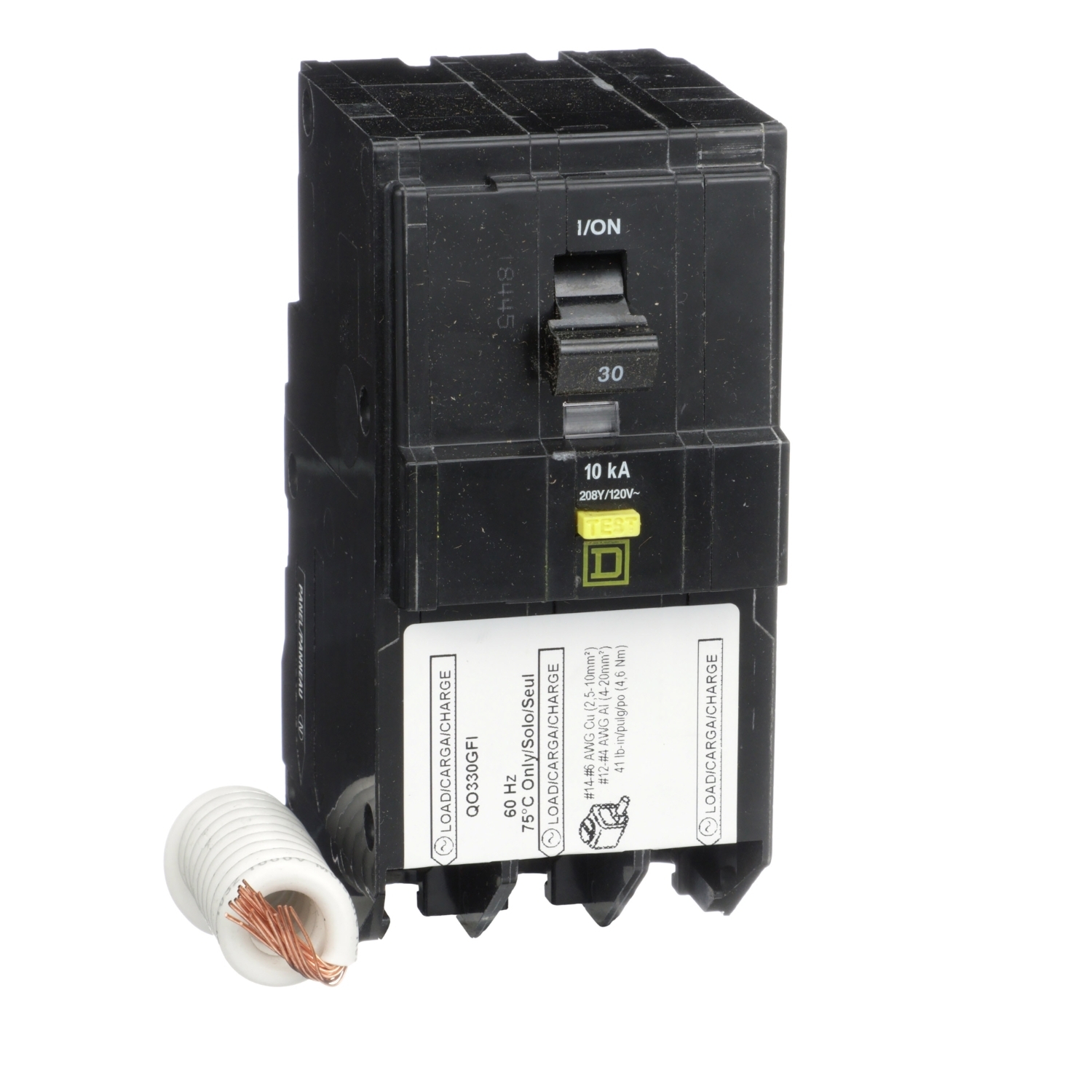 Mini circuit breaker, QO, 30A, 3 pole, 208Y/120VAC, 10kA, plug in, 6mA grd fault A, pigtail [TAA]