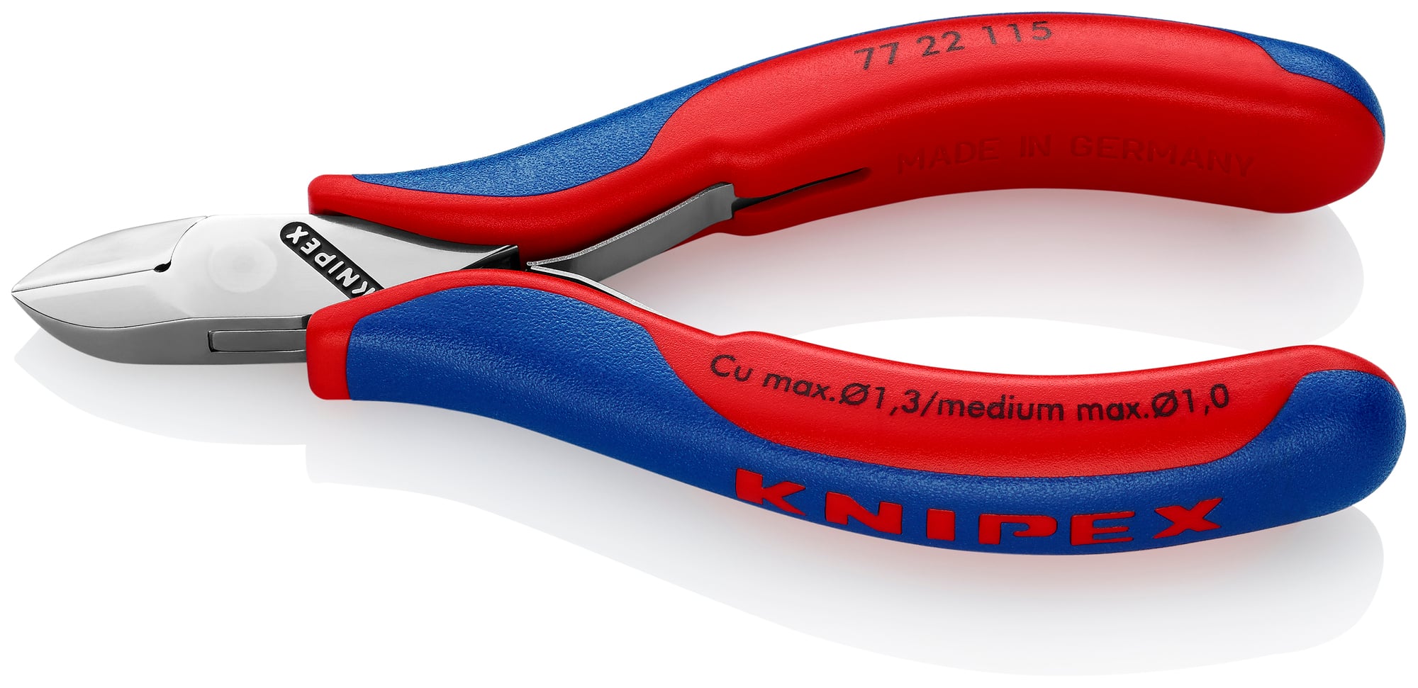Electronics Diagonal Cutters, 4 1/2 in., Multi-component, Polished, Flush Cut, Oval Head, Up to 3/64 in. Medium Wire