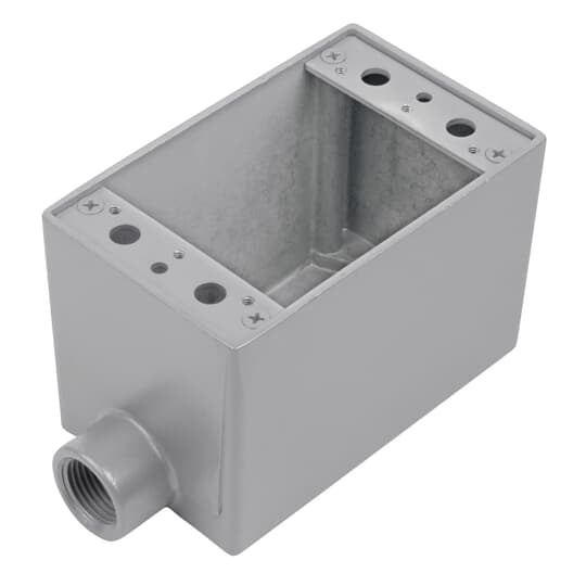 1/2 Inch Shallow 1 Gang Device Box, Die Cast Aluminum, Dead End, 1 Hole, Raintight When Used with Appropriate Cover