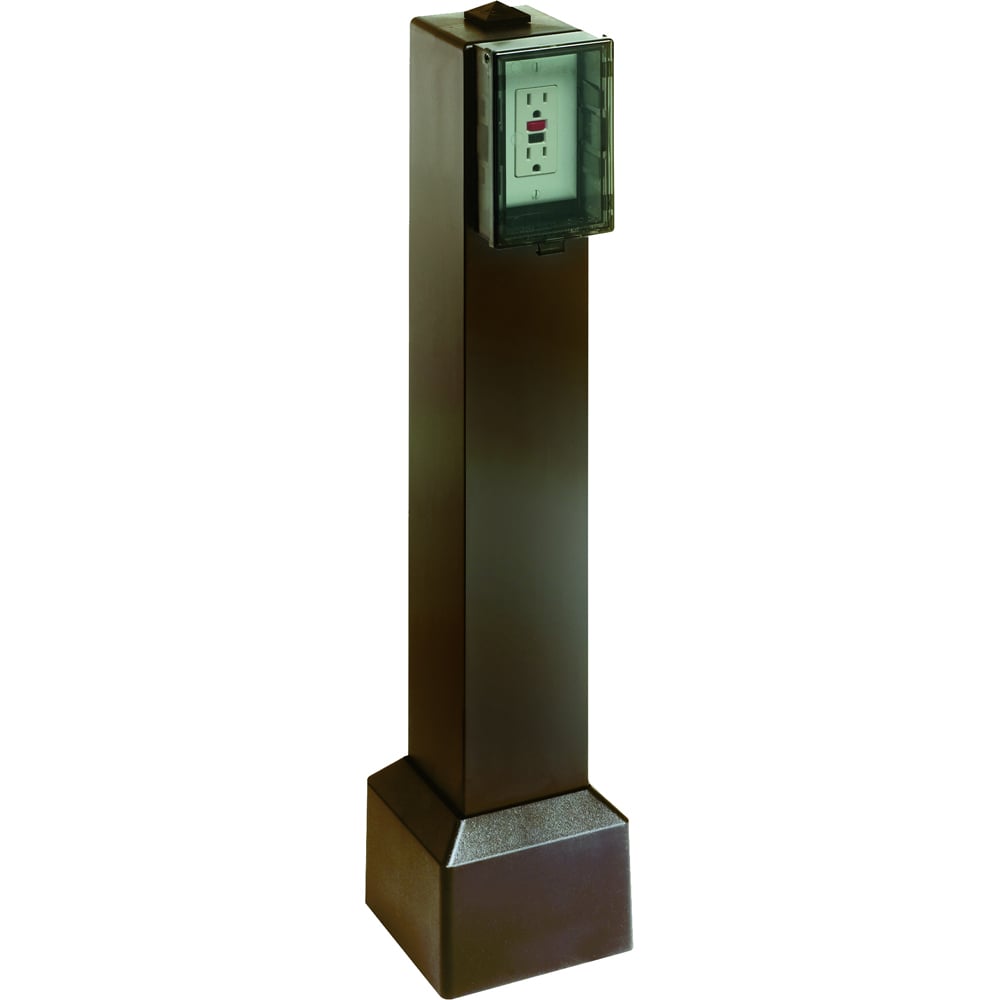 Gard-N-Post. 28" bollard kit only for devices. Openings on both sides of post for back to back power or power on one side and low voltage on the other. Metal support post attaches to surface. The non metallic Gard-N-Post slides over the support post. Two 1/2" Knockouts. Color Brown. Color is permanent, no chipping.
