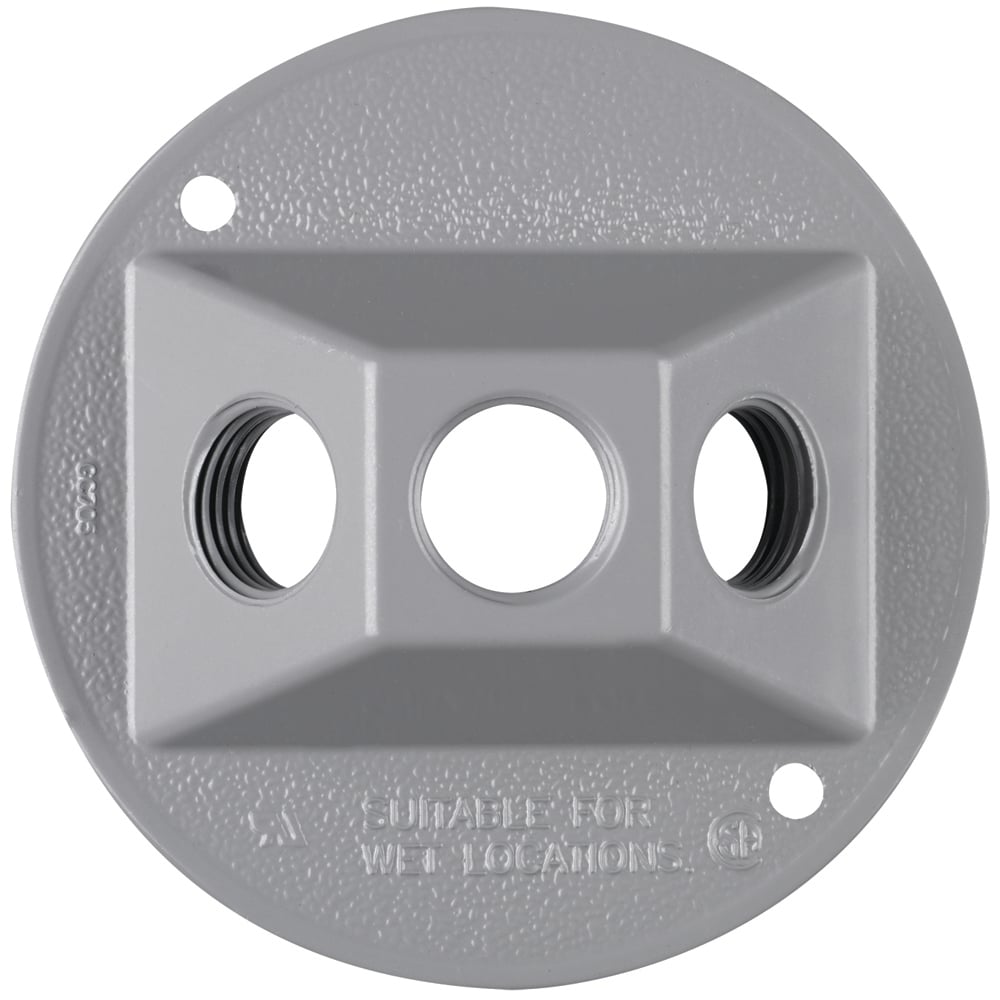 Weatherproof 4 RoundOutdoor Cluster Cover, Blank 2 Hole 1/2 With Gasket and Screws, Gray
