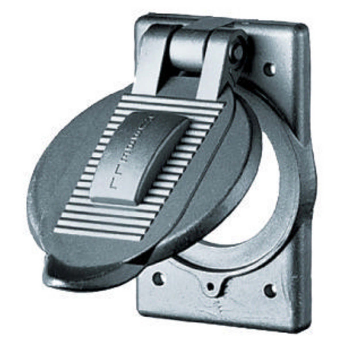 Straight Blade Devices, Wallplates and Boxes, Weatherproof Lift Covers, 1-Gang, Generic Opening, Standard Size, Cast Aluminum.