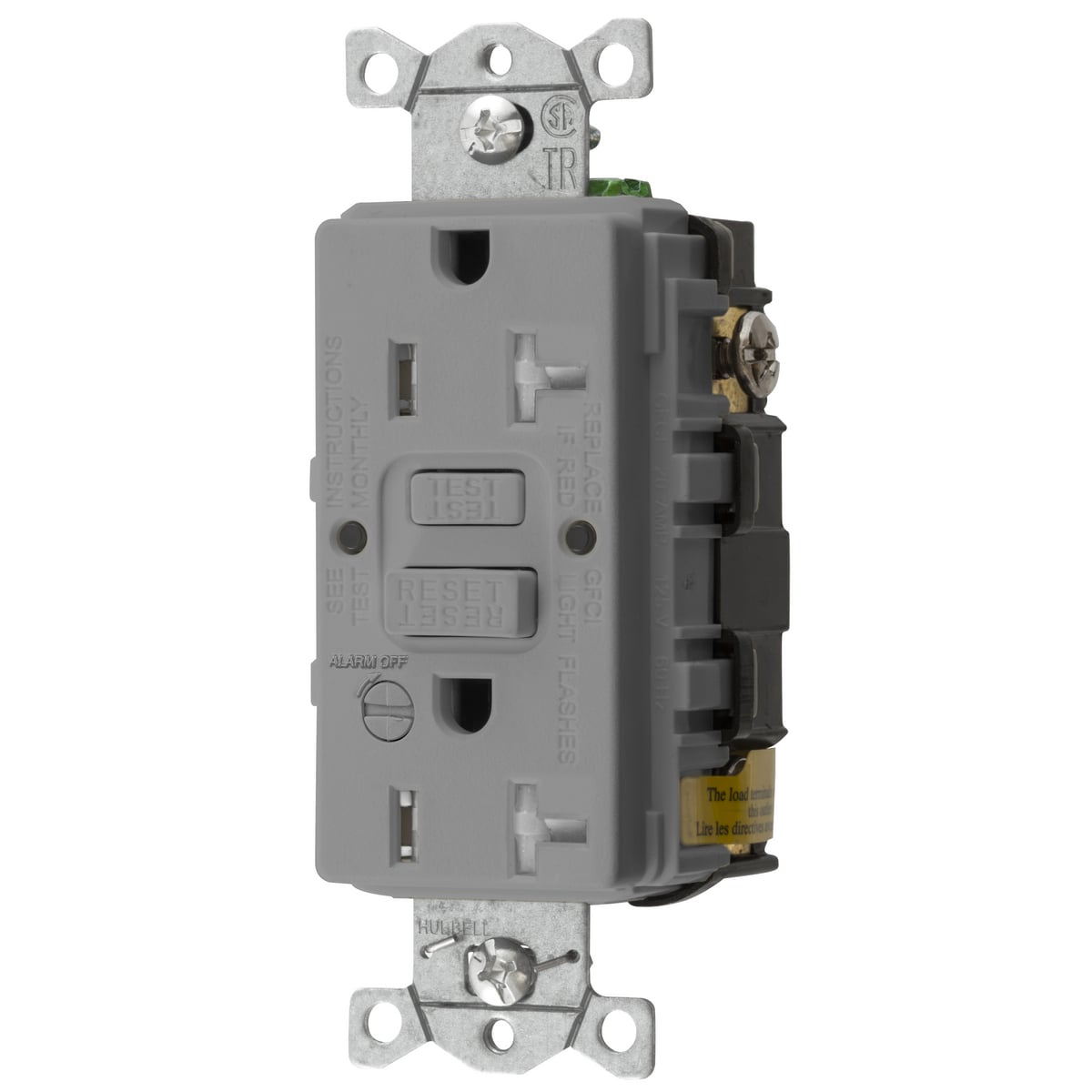 Power Protection Products, GFCI Receptacle, Self Test, Commercial Grade, Tamper Resistant, 20A 125V, 2- Pole 3-Wire Grounding, 5-20R, With Alarm, Gray