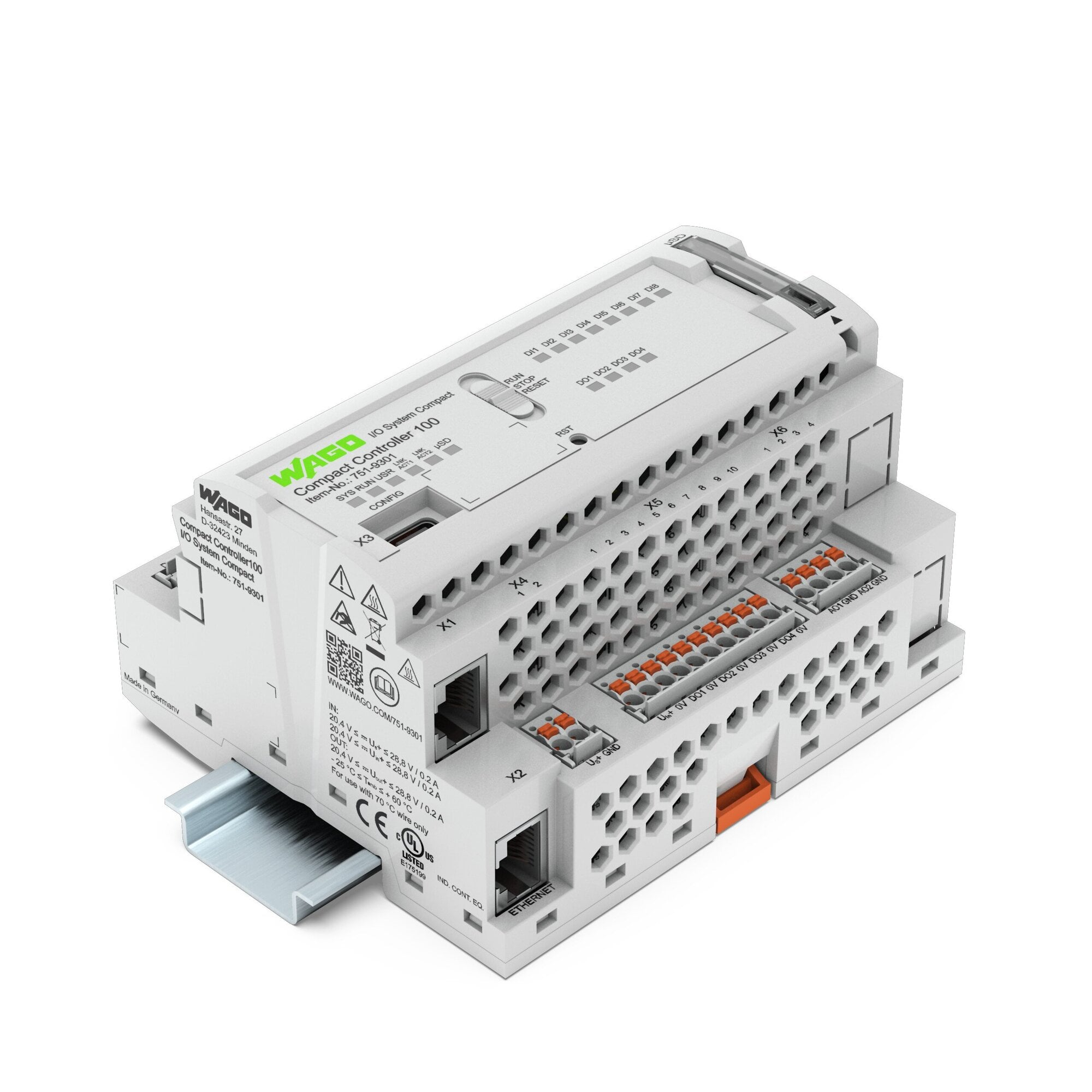 Compact Controller 100; 8DI 4DO 2AI 2AO 2NI1K/PT1K 1RS485; 2 x ETHERNET; SD