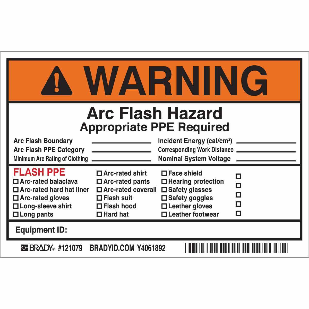 B7569 4X6 BK/OR/RD/WT 5/PK ARC FLASH LBL
