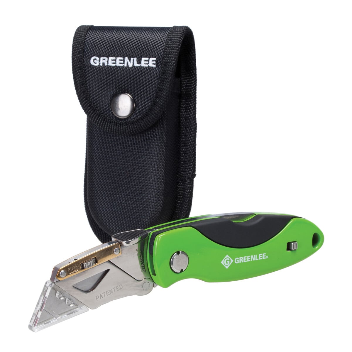 Heavy-Duty aluminum housing with built-in blade storage for added convenience.     Larger handle shape improves ergonomics.     Thumb pad allows safe position to apply extra cutting force comfortably.     Quick-change locking blade holder and lock-back feature for added safety and convenience.     Includes storage pouch and 5 extra blades.     Uses standard utility blades.