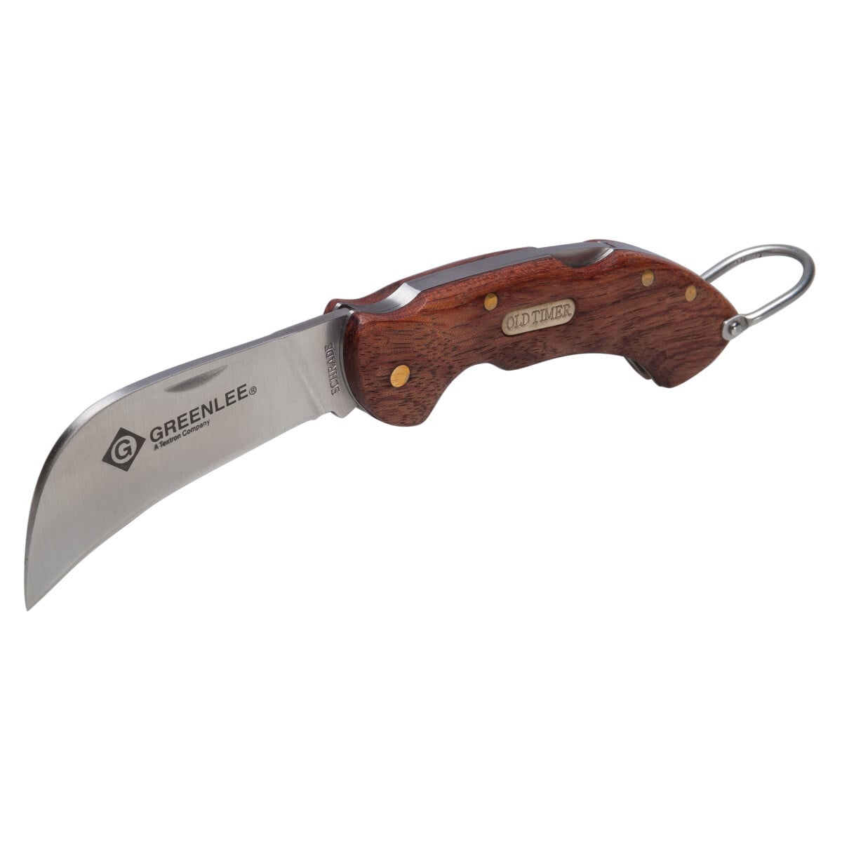 Hawk Bill Folding Knife 2-5/8" Stainless Steel Blade, Rosewood Handle with Swivel Ring.  Stainless steel blade for extra durability and corrosion resistance.  Premium finish rosewood handle contoured for comfortable hand fit.  Belt clip for added convenience.  Lock-back for increased safety.