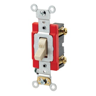 20 Amp 120/277 Volt Toggle Double-Pole AC Quiet Switch Extra Heavy Duty Spec Grade Self Grounding Back & Side Wired - Light Almond