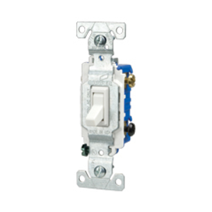 Eaton toggle switch, #14-10 AWG, 15A, Wall, 120V, Side and push wiring, Grounding, Almond, Four-way, Polycarbonate
